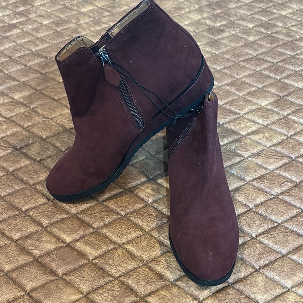 Franco Sarto Burgundy Suede Ankle Booties with Wedge Heel